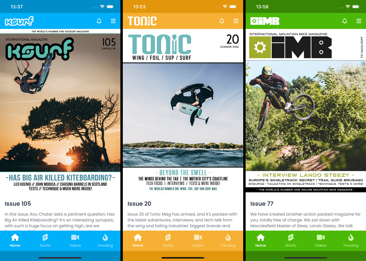 IKSURFMAG, Tonic Mag, and IMB Mag app previews